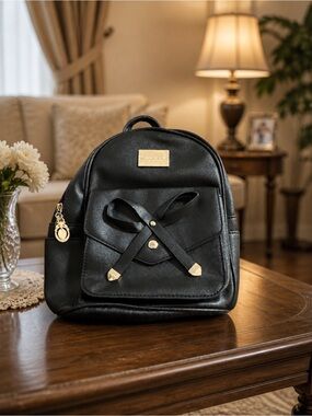Black Women's Mini Backpack with Gold Accents
